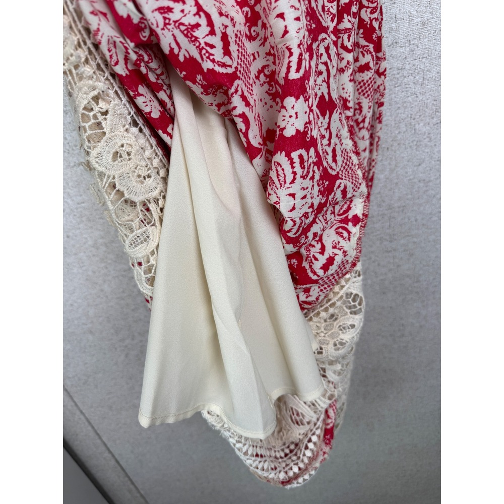 Anthropologie Sunday in Brooklyn Maxi Dress XS Red & Cream Print Lace Hem - Picture 7 of 8